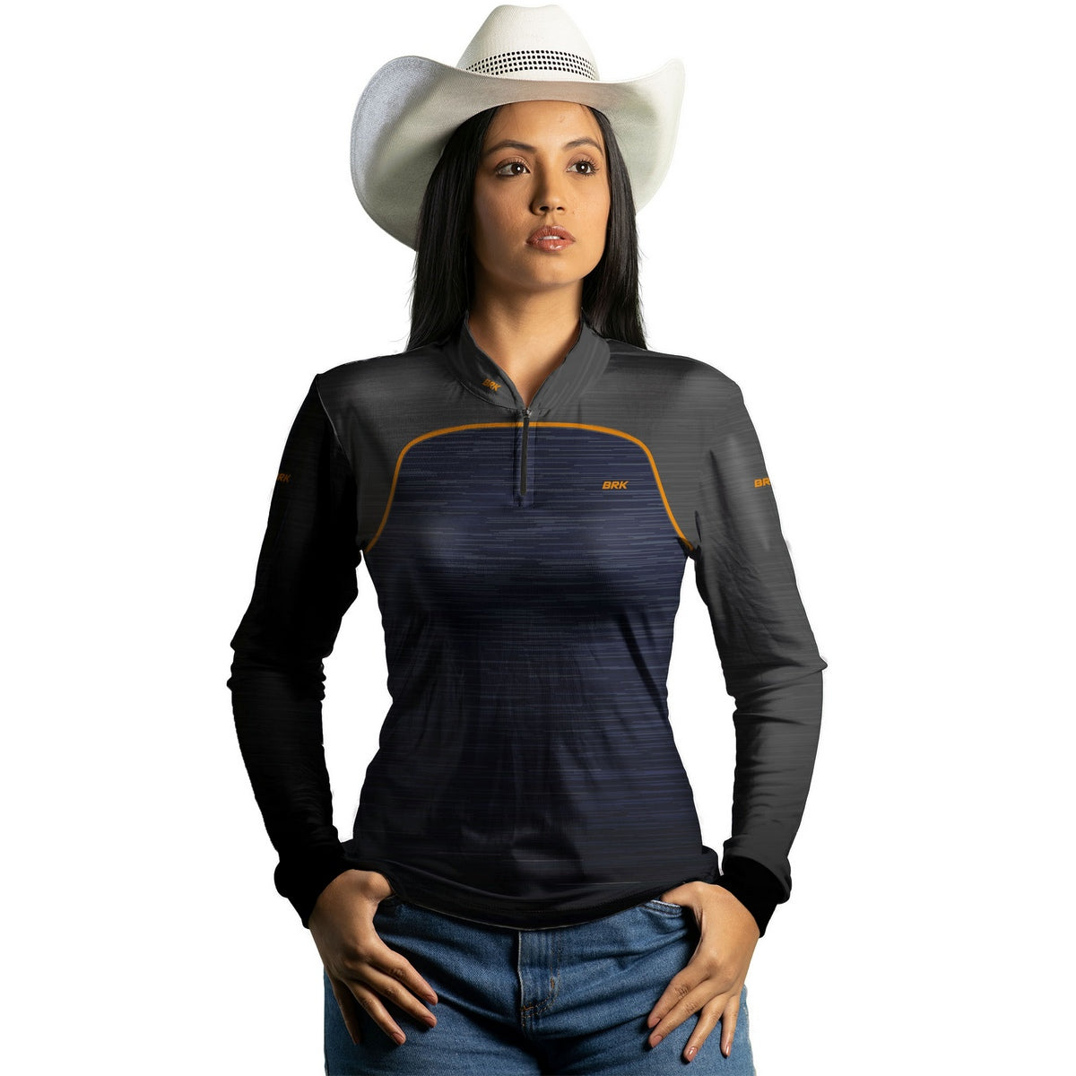 Camisa Agro Feminina Brk Mescla Azul Chumbo com Proteção Solar UV50+ - Brk Agro