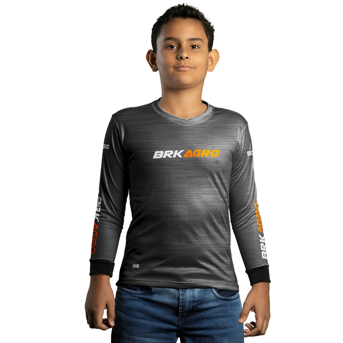 Camisa Agro Infantil Brk Mescla Preto Laranja com Proteção Solar UV50+ - Brk Agro