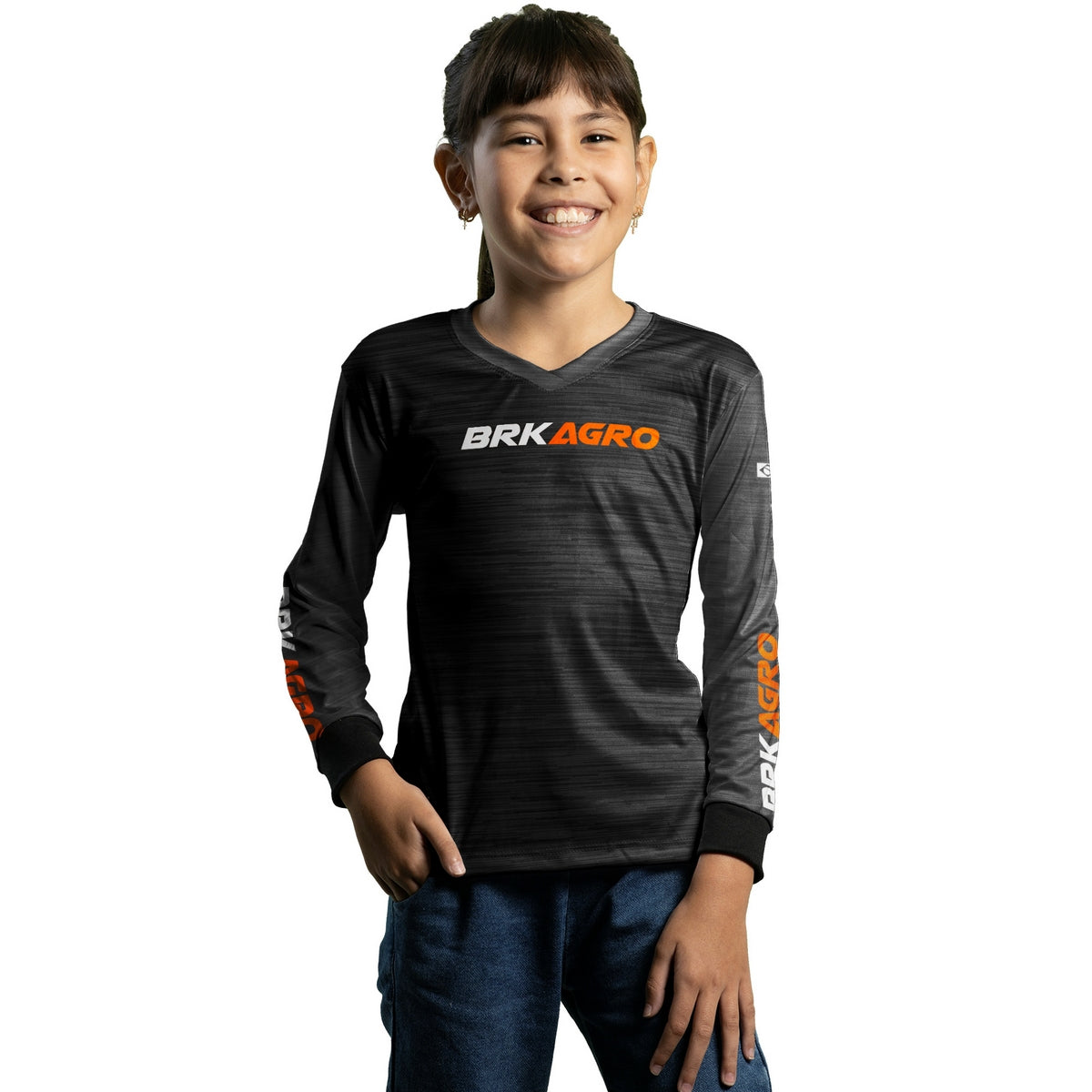 Camisa Agro Infantil Brk Mescla Preto Laranja com Proteção Solar UV50+ - Brk Agro