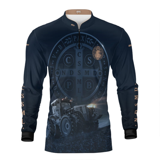 Camisa Agro Brk Azul Trator e São Bento com Proteção UV50  - Envio Imediato - Brk Agro