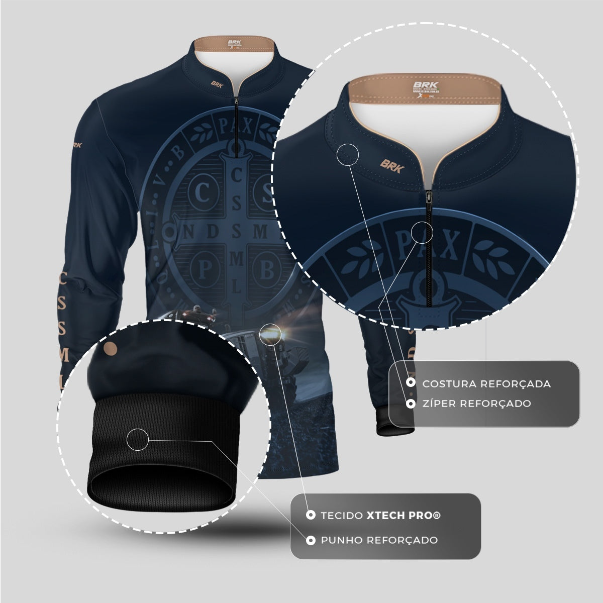 Camisa Agro Brk Azul Trator e São Bento com Proteção UV50  - Envio Imediato - Brk Agro