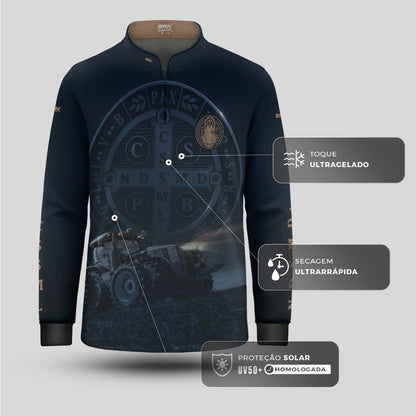 Camisa Agro Infantil Brk Azul Trator e São Bento com Proteção UV50+ - Brk Agro