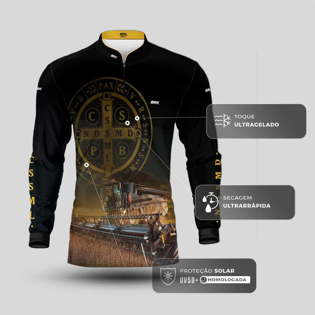 Camisa Agro Brk São Bento e Colheitadeira com Proteção UV50+ - Brk Agro