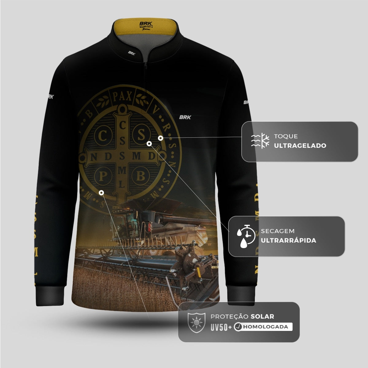 Camisa Agro Infantil Brk São Bento e Colheitadeira com Proteção UV50+ - Brk Agro