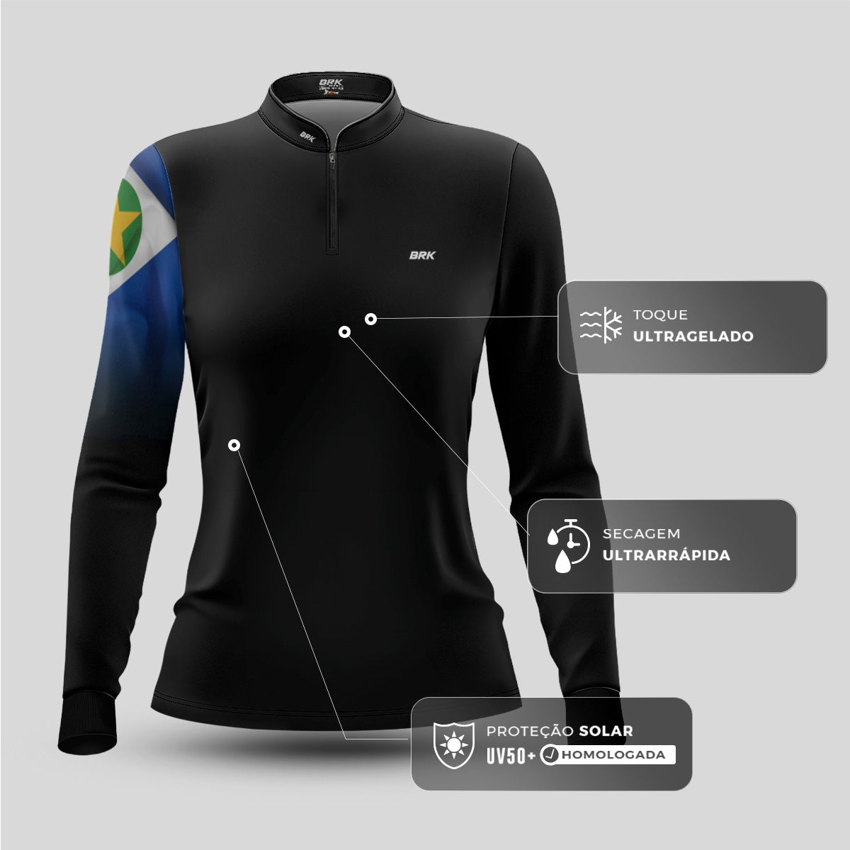 Camisa Agro Feminina Brk Bandeira do Mato Grosso com Proteção UV50+ - Brk Agro