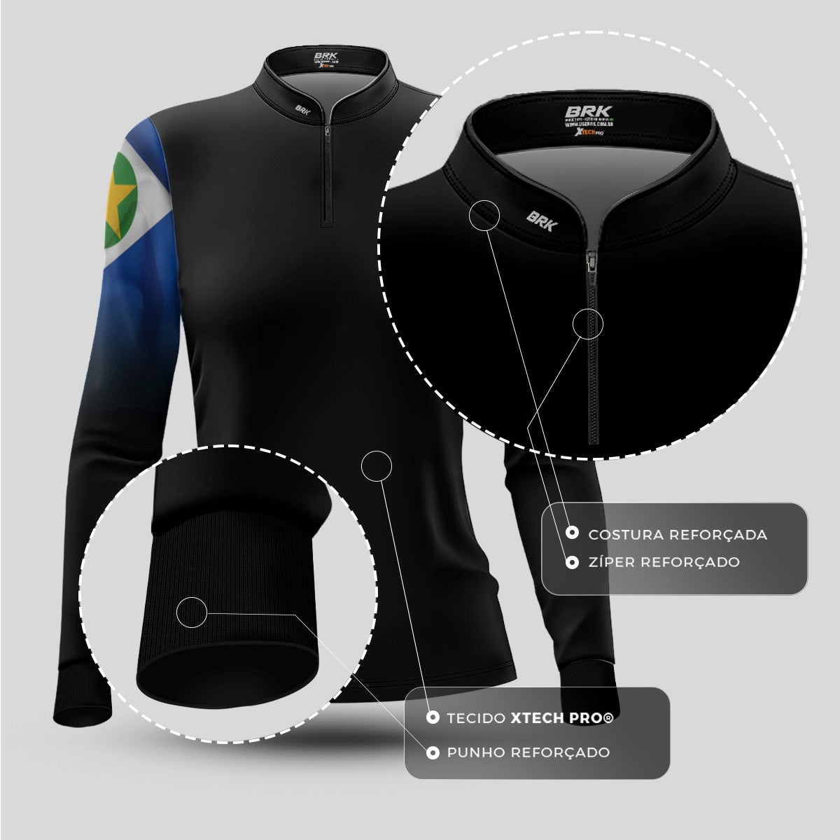 Camisa Agro Feminina Brk Bandeira do Mato Grosso com Proteção UV50+ - Brk Agro