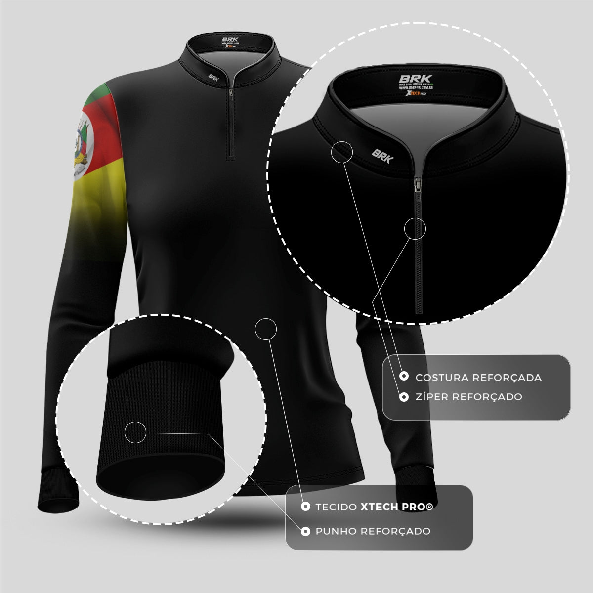 Camisa Agro Feminina Brk Bandeira do Rio Grande do Sul com Proteção UV50+ - Brk Agro