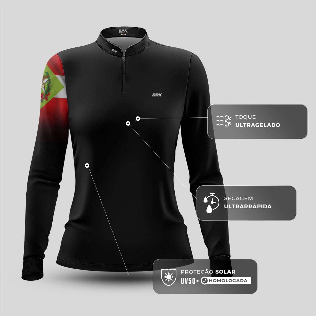 Camisa Agro Feminina Brk Bandeira de Santa Catarina com Proteção UV50+ - Brk Agro