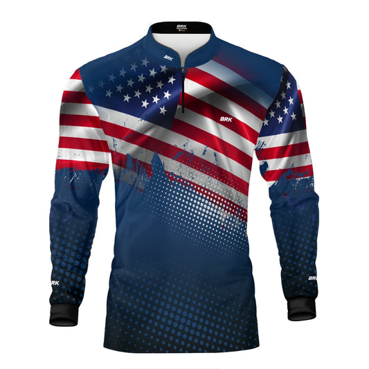 Camisa de Pesca Brk Bandeira dos Estados Unidos com Proteção UV50+