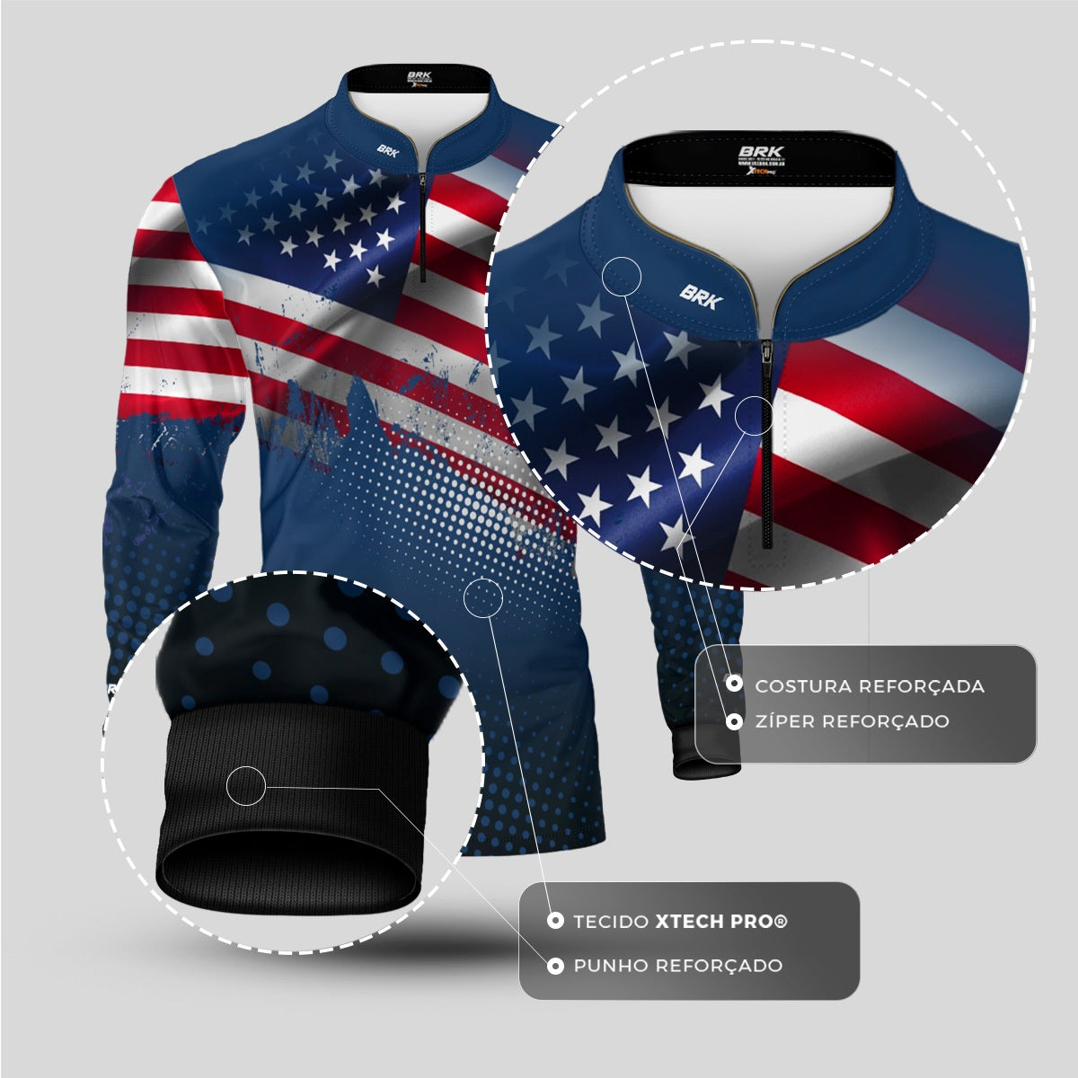 Camisa de Pesca Brk Bandeira dos Estados Unidos com Proteção UV50 - Envio Imediato - Brk Agro