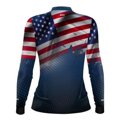 Camisa de Pesca Feminina Brk Bandeira EUA com Proteção UV50+ - Brk Agro