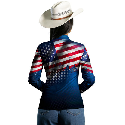 Camisa de Pesca Feminina Brk Bandeira EUA com Proteção UV50+ - Brk Agro