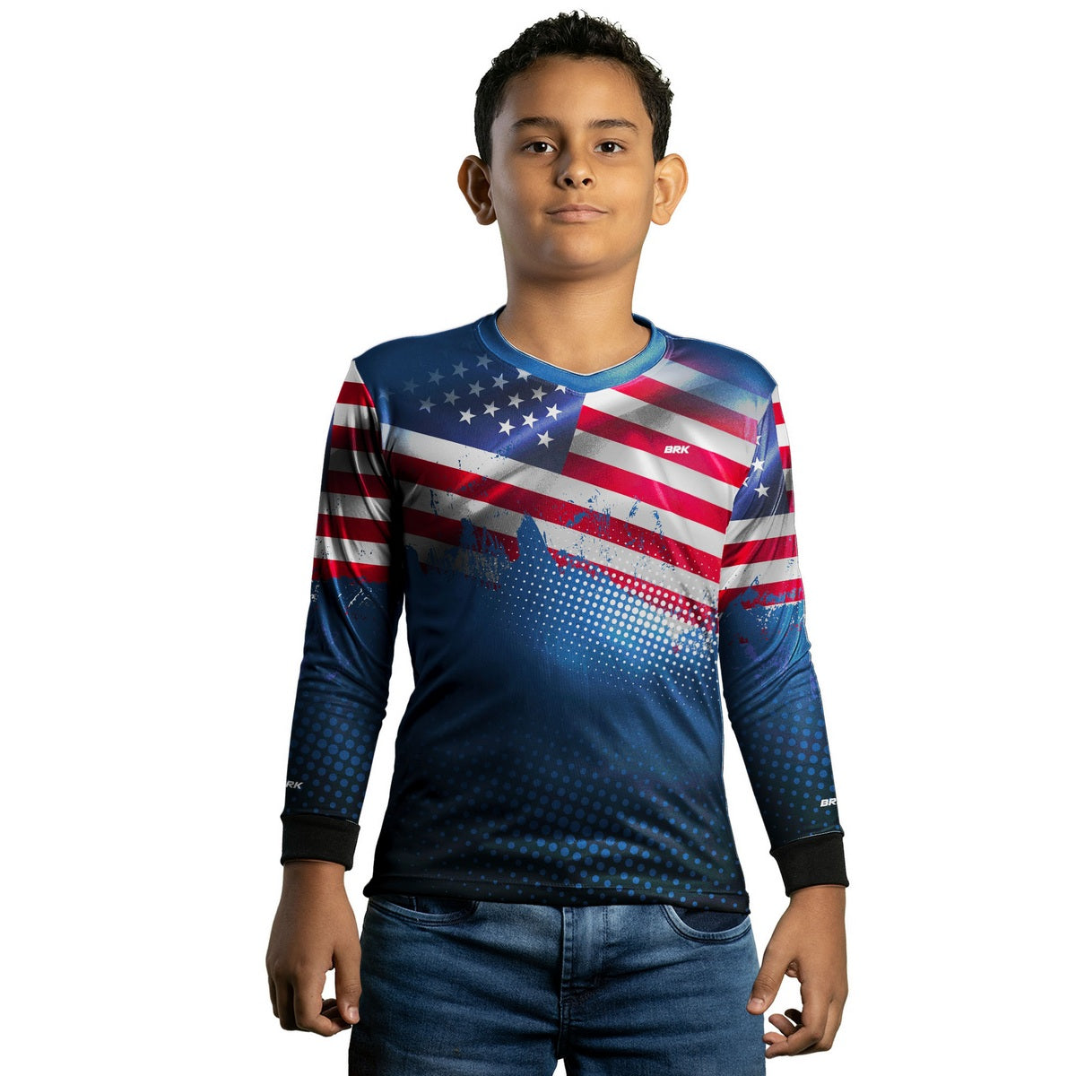 Camisa de Pesca Infantil Brk Bandeira dos Estados Unidos com Proteção UV50+ - Brk Agro