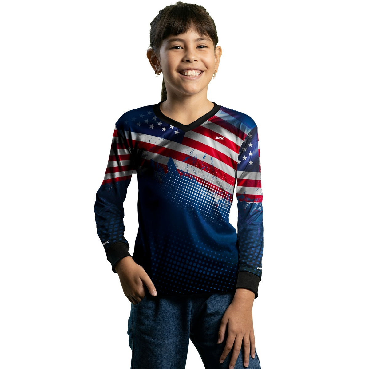Camisa de Pesca Infantil Brk Bandeira dos Estados Unidos com Proteção UV50+ - Brk Agro