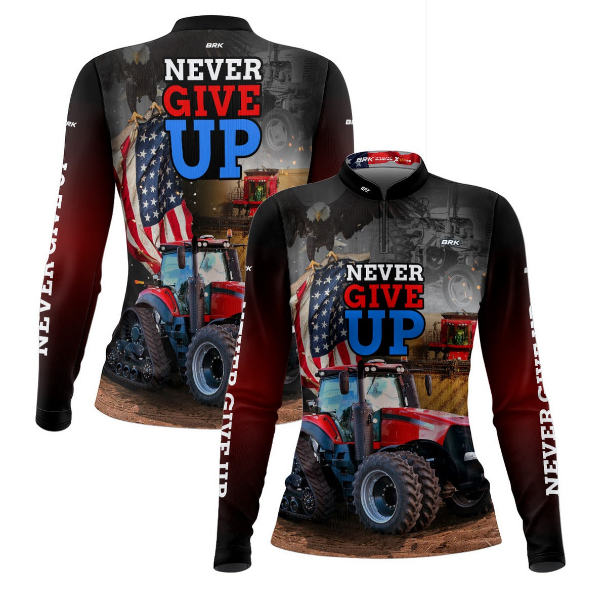 Camisa Agro Feminina Brk Vermelho EUA Never Give Up com UV50+ - Brk Agro