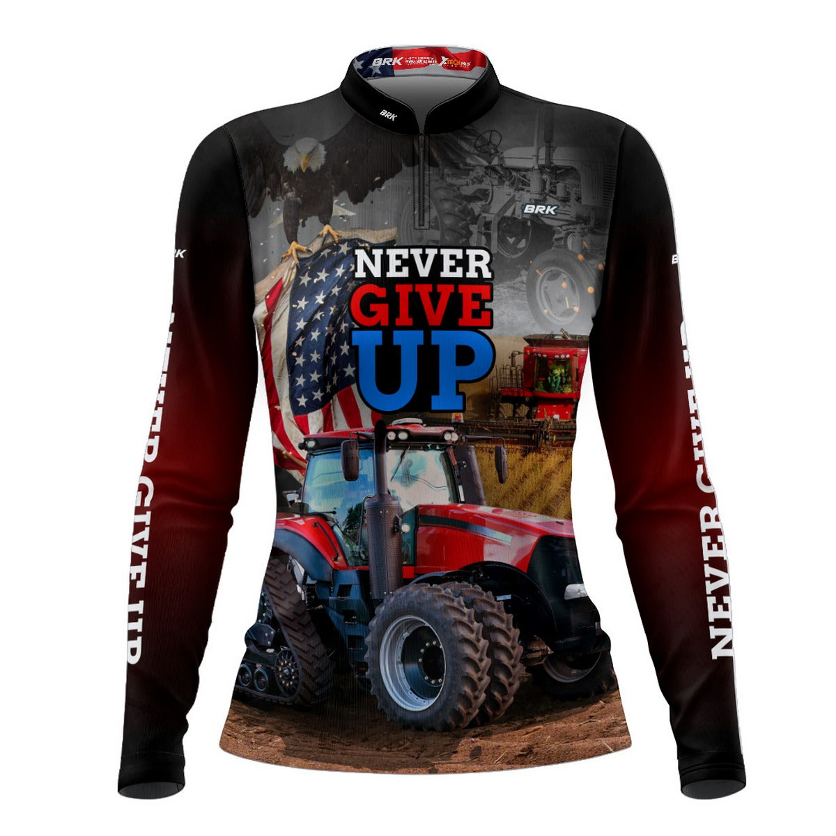 Camisa Agro Feminina Brk Vermelho EUA Never Give Up com UV50+ - Brk Agro