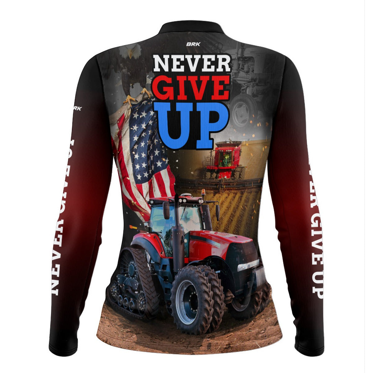 Camisa Agro Feminina Brk Vermelho EUA Never Give Up com UV50+ - Brk Agro