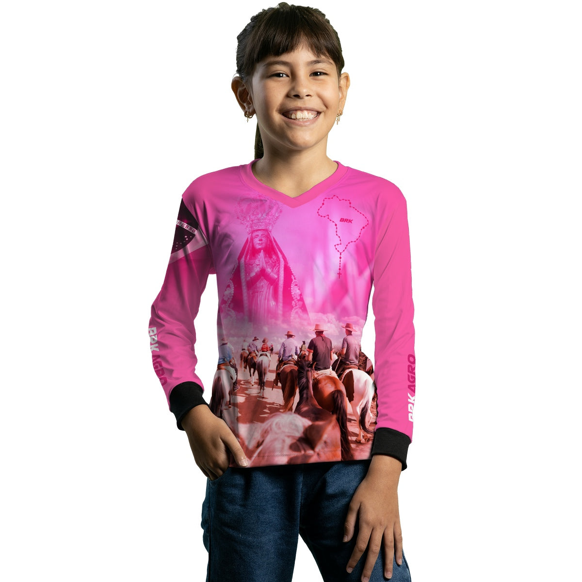 Camisa Infantil Agro Feminina Brk Cavalgada Devota Nossa Senhora com UV50+ - Brk Agro