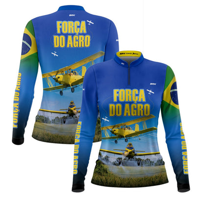Camisa Agro Feminina Brk Azul Aviação Agrícola com Proteção UV50+ - Brk Agro