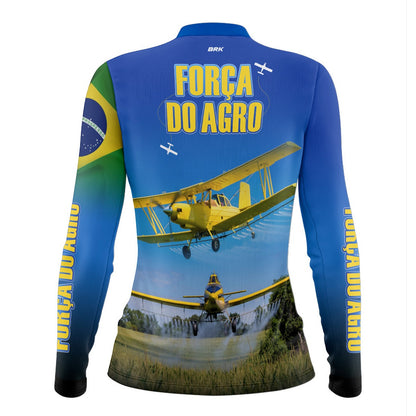 Camisa Agro Feminina Brk Azul Aviação Agrícola com Proteção UV50+ - Brk Agro