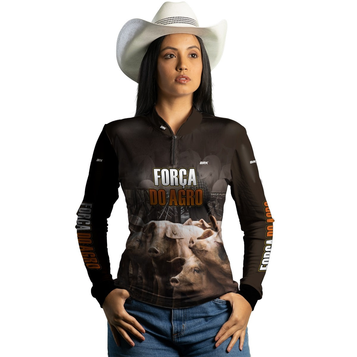 Camisa Feminina Agro Brk A Força do Agro Produtor de Suínos com UV50+ - Brk Agro