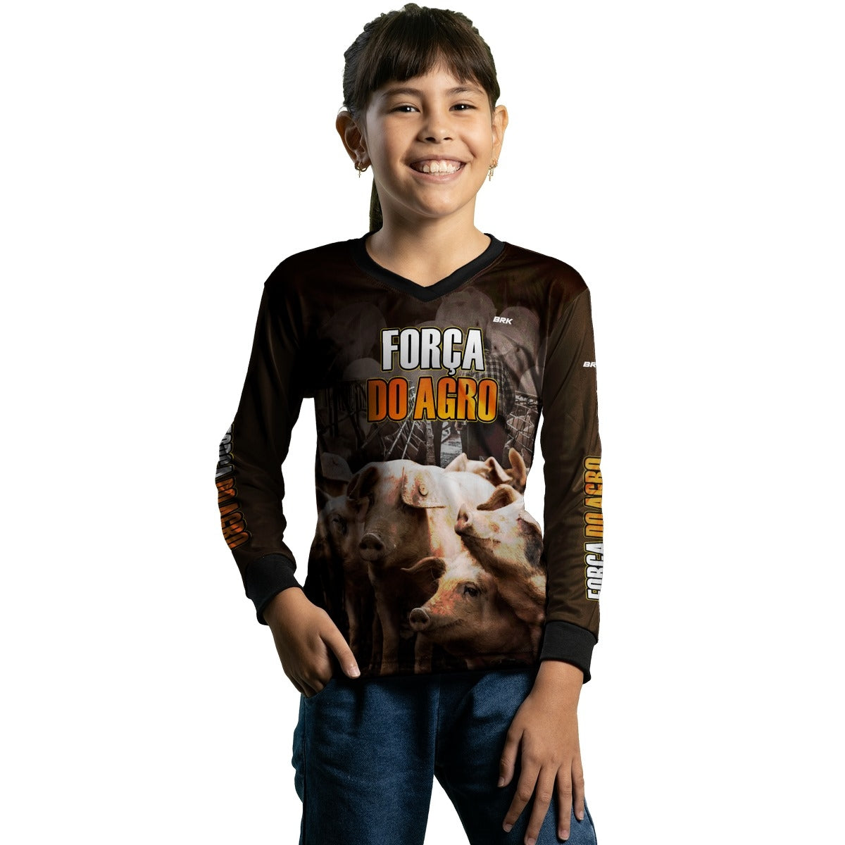 Camisa Infantil Agro Brk A Força do Agro Produtor de Suínos com UV50+ - Brk Agro