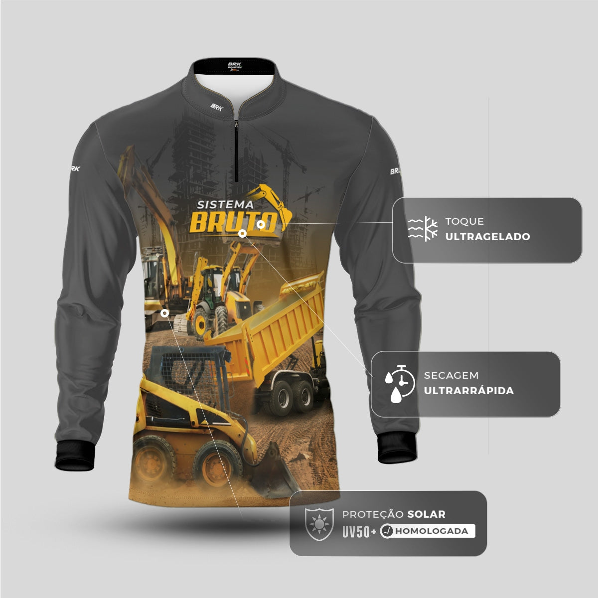 Camisa Máquina Pesada Brk Sistema Bruto Minicarregadeira com UV50+ - Brk Agro