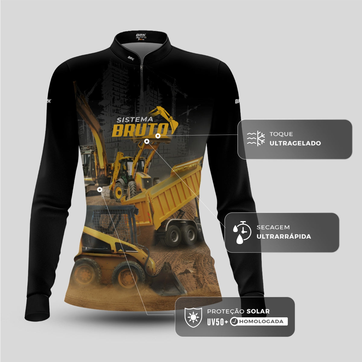 Camisa Máquina Pesada Feminina Brk Sistema Bruto Minicarregadeira com UV50+ - Brk Agro