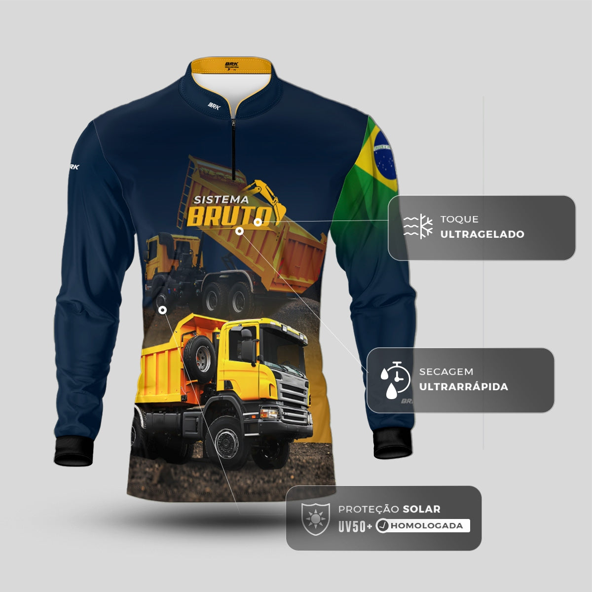 Camisa Máquina Pesada Brk Sistema Bruto Caminhão Caçamba com UV50+ - Brk Agro
