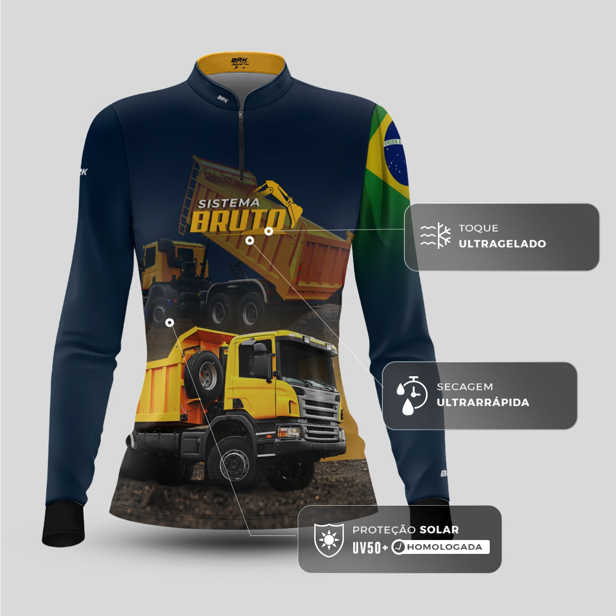 Camisa Máquina Pesada Feminina Brk Sistema Bruto Caminhão Caçamba com UV50+ - Brk Agro