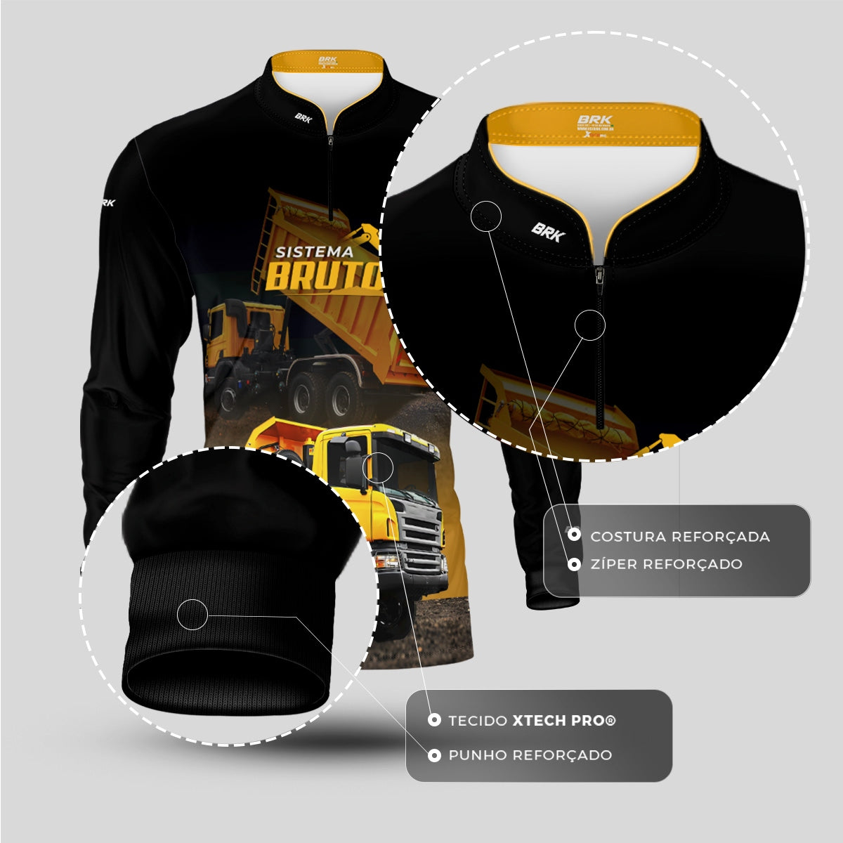 Camisa Máquina Pesada Brk Sistema Bruto Caminhão Caçamba com UV50+ - Brk Agro