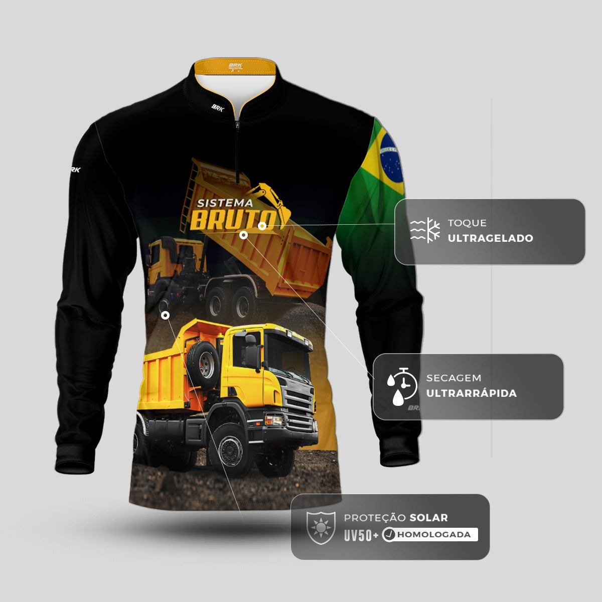 Camisa Máquina Pesada Brk Sistema Bruto Caminhão Caçamba com UV50+ - Brk Agro
