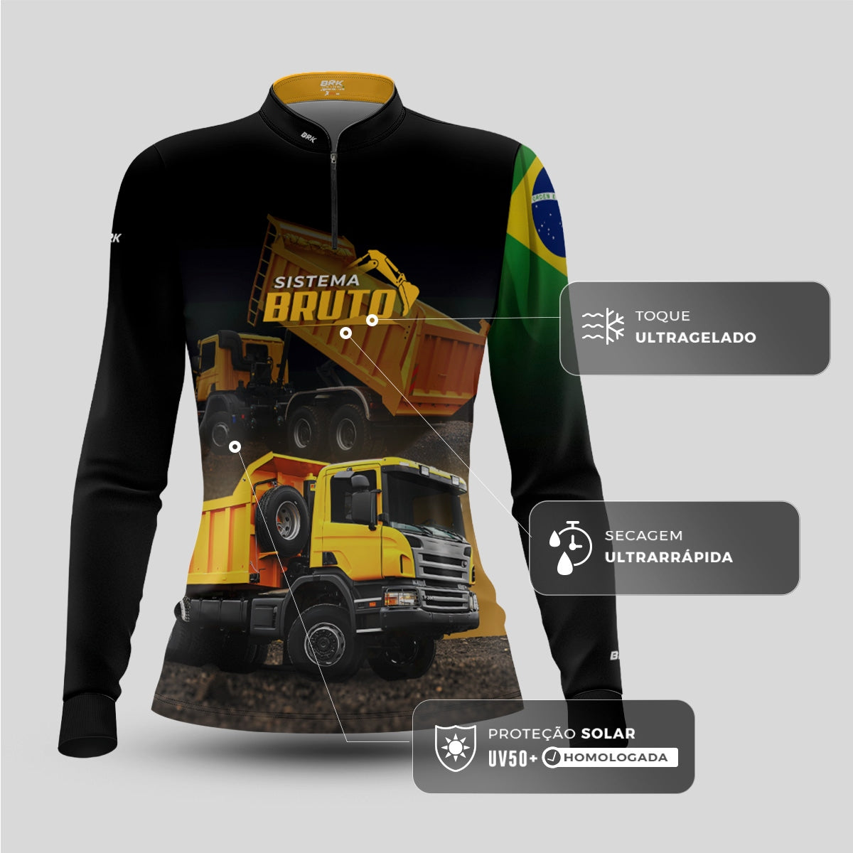Camisa Máquina Pesada Feminina Brk Sistema Bruto Caminhão Caçamba com UV50+ - Brk Agro