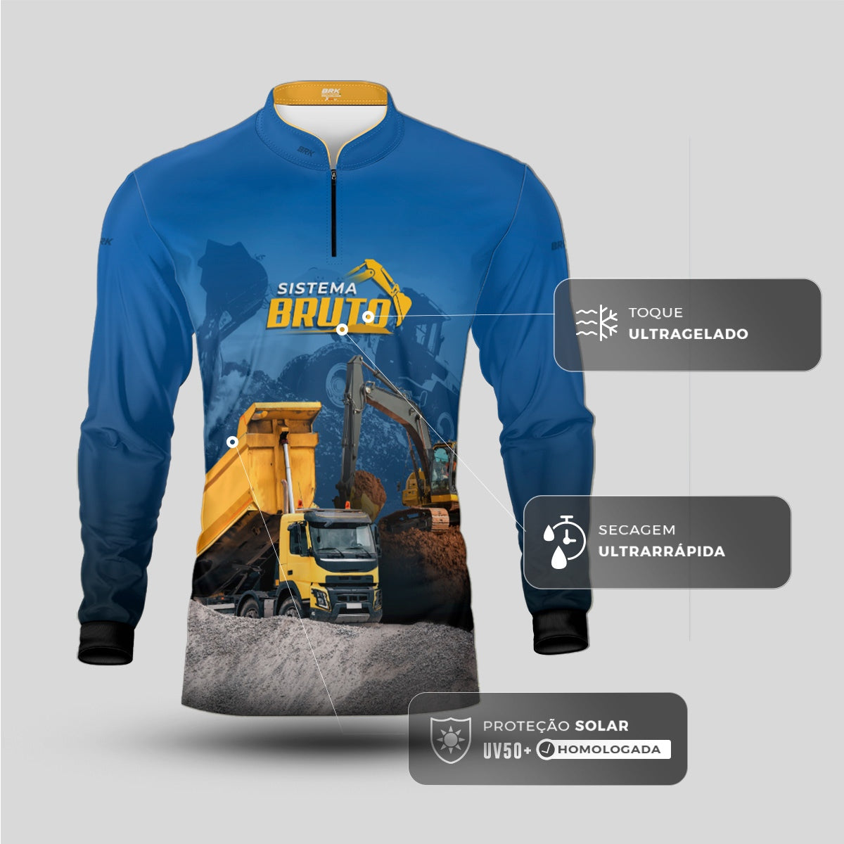 Camisa Máquina Pesada Brk Sistema Bruto Caminhão Caçamba com UV50+ - Brk Agro