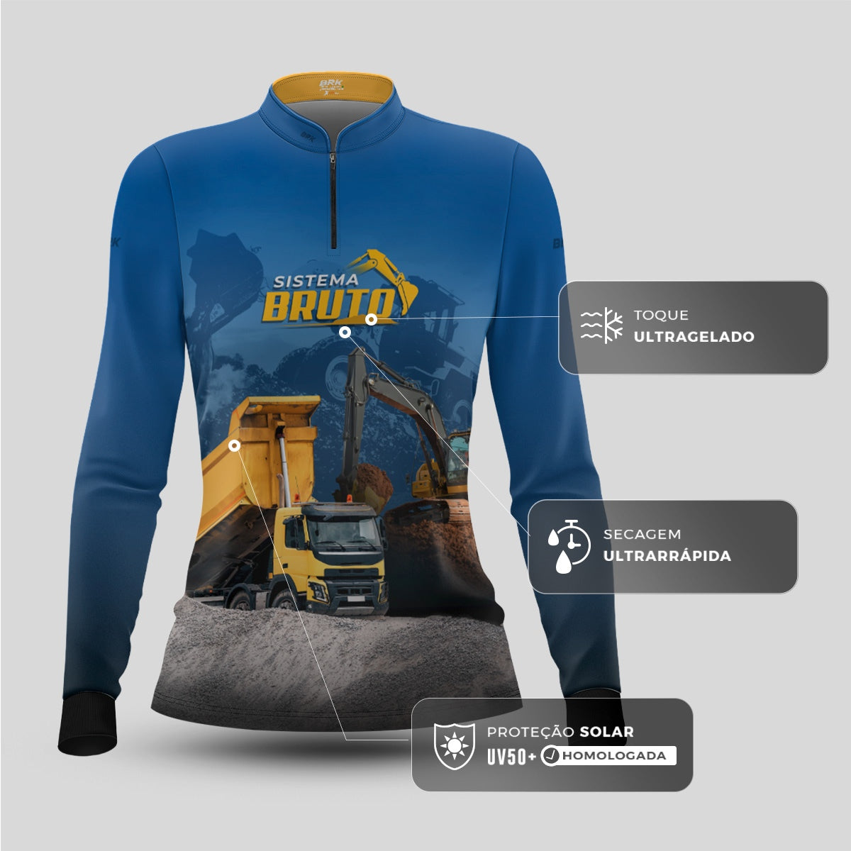 Camisa Máquina Pesada Feminina Brk Sistema Bruto Caminhão Caçamba com UV50+ - Brk Agro
