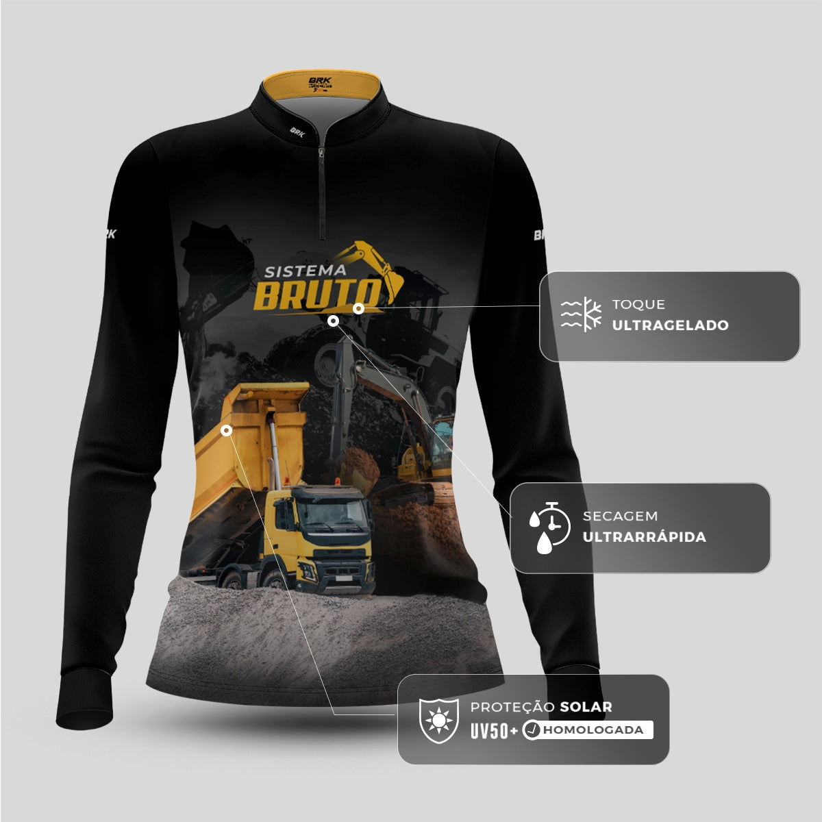 Camisa Máquina Pesada Feminina Brk Caminhão Caçamba com UV50+ - Brk Agro