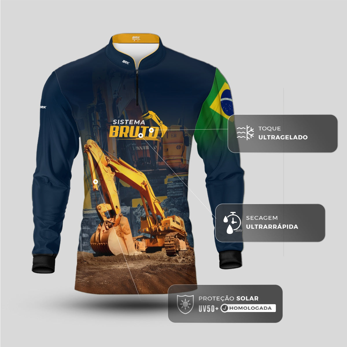 Camisa Máquina Pesada Brk Sistema Bruto Escavadeira com UV50+ - Brk Agro