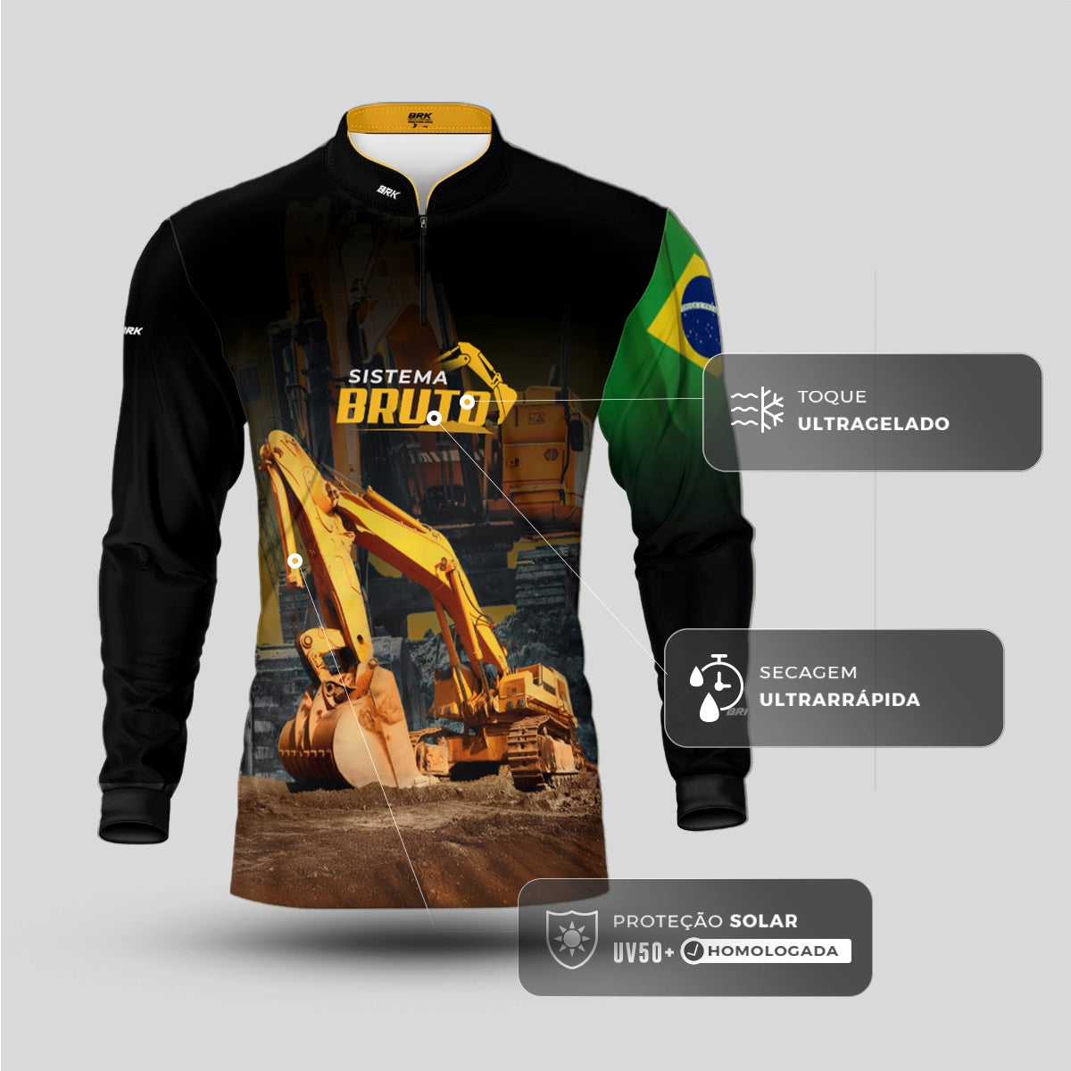 Camisa Máquina Pesada Brk Sistema Bruto Escavadeira com UV50+ - Brk Agro