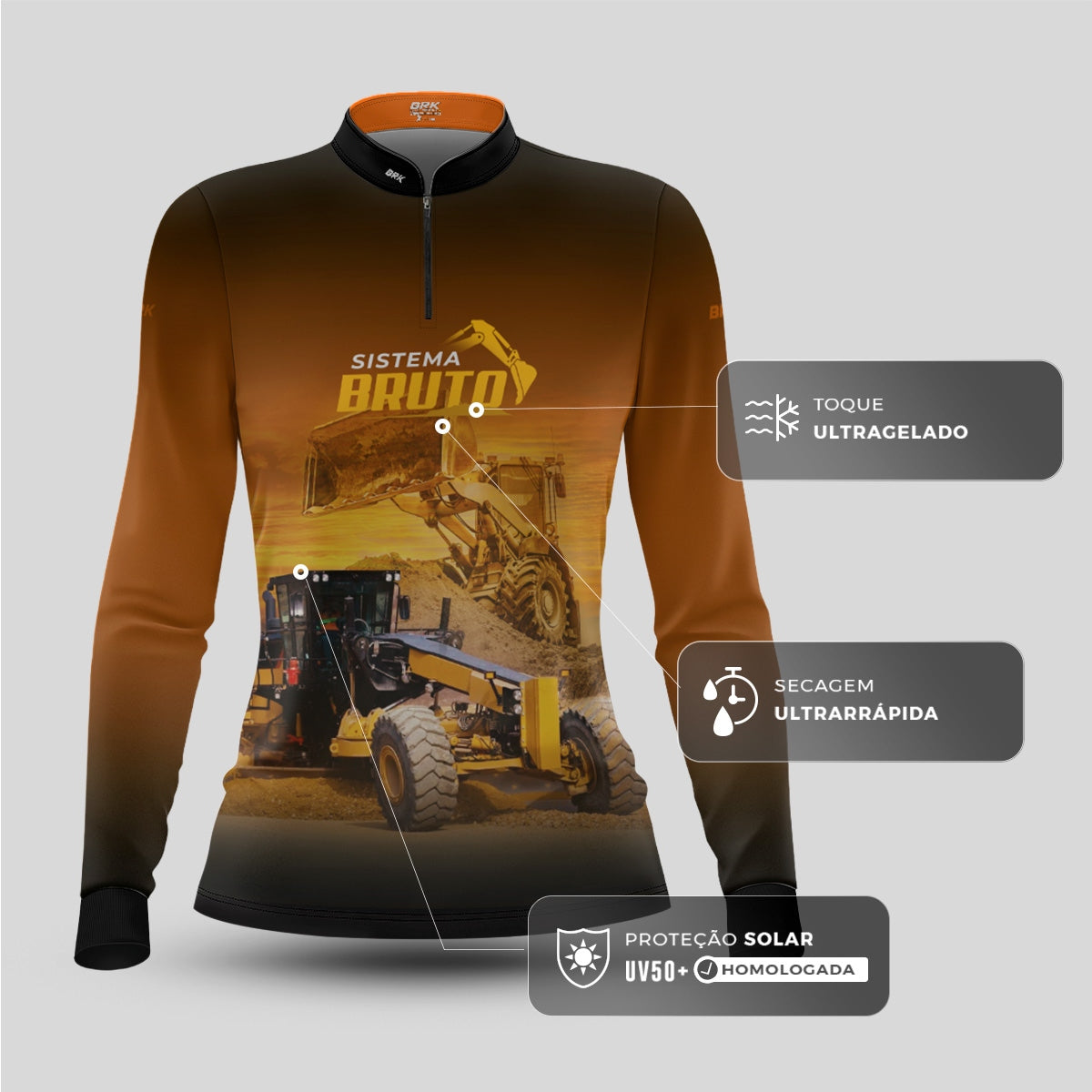 Camisa Máquina Pesada Feminina Brk Sistema Bruto Motoniveladora com UV50+ - Brk Agro