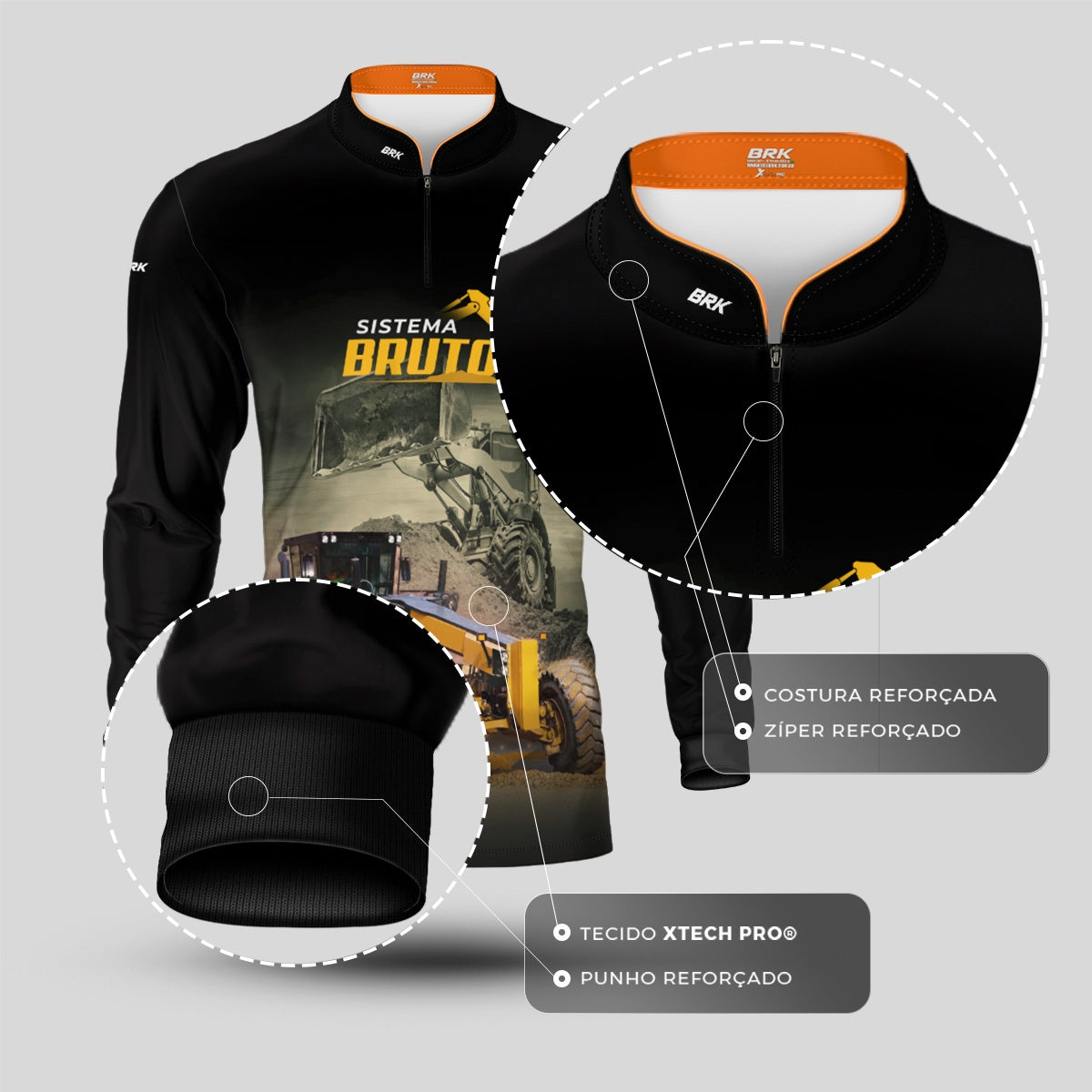 Camisa Máquina Pesada Brk Sistema Bruto Motoniveladora e Escavadeira com UV50+ - Brk Agro