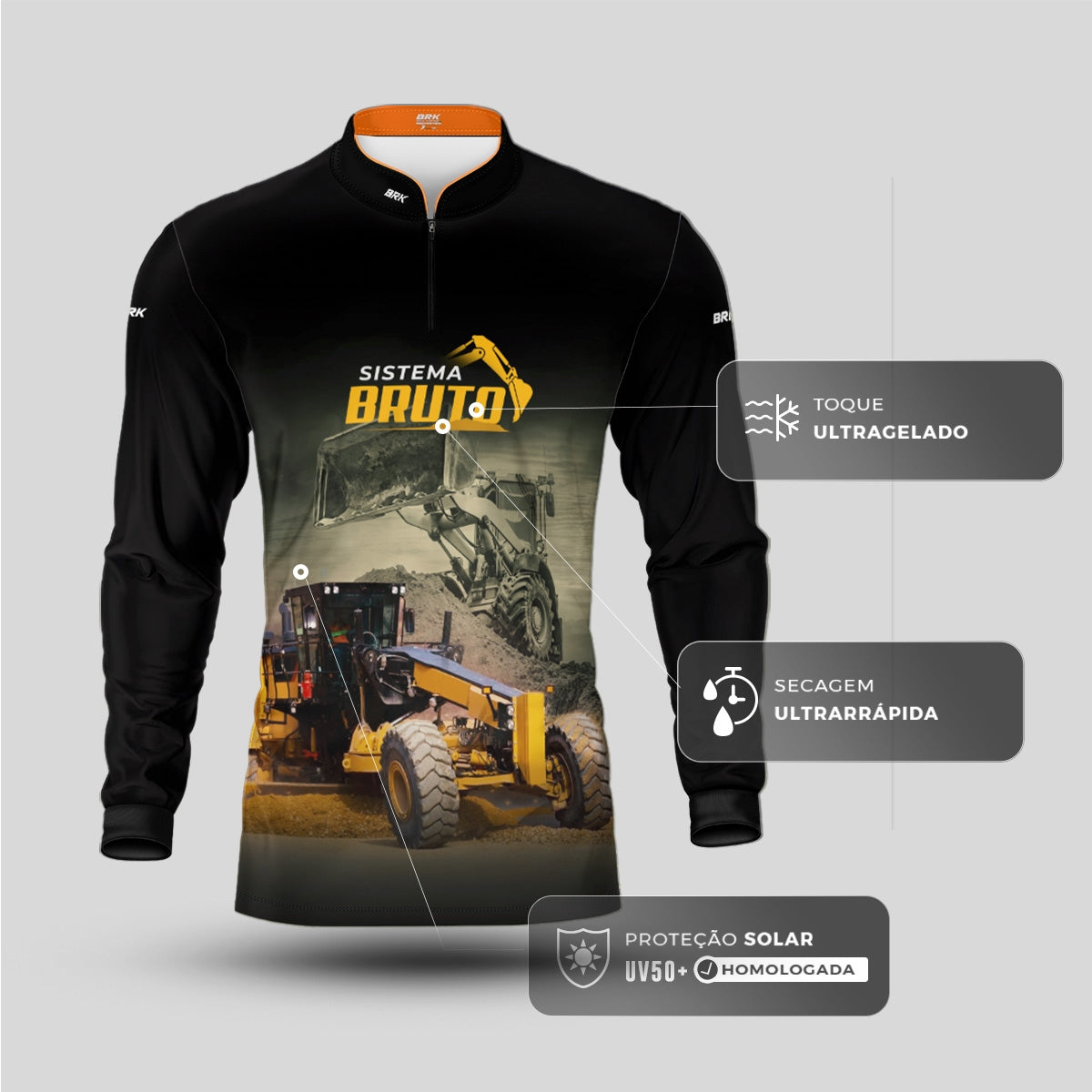 Camisa Máquina Pesada Brk Sistema Bruto Motoniveladora e Escavadeira com UV50+ - Brk Agro