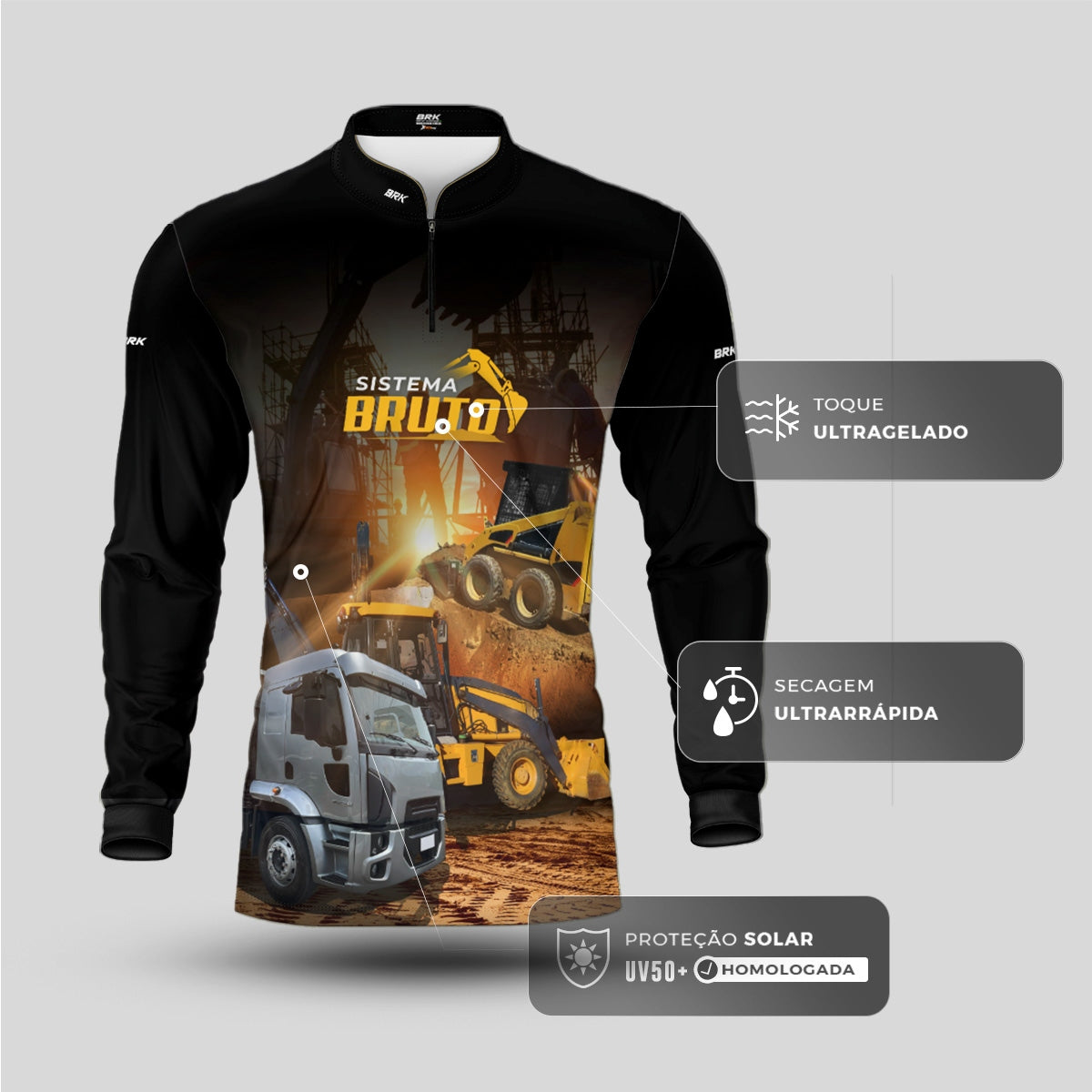 Camisa Máquina Pesada Brk Sistema Bruto Caminhão Caçamba com UV50+ - Brk Agro