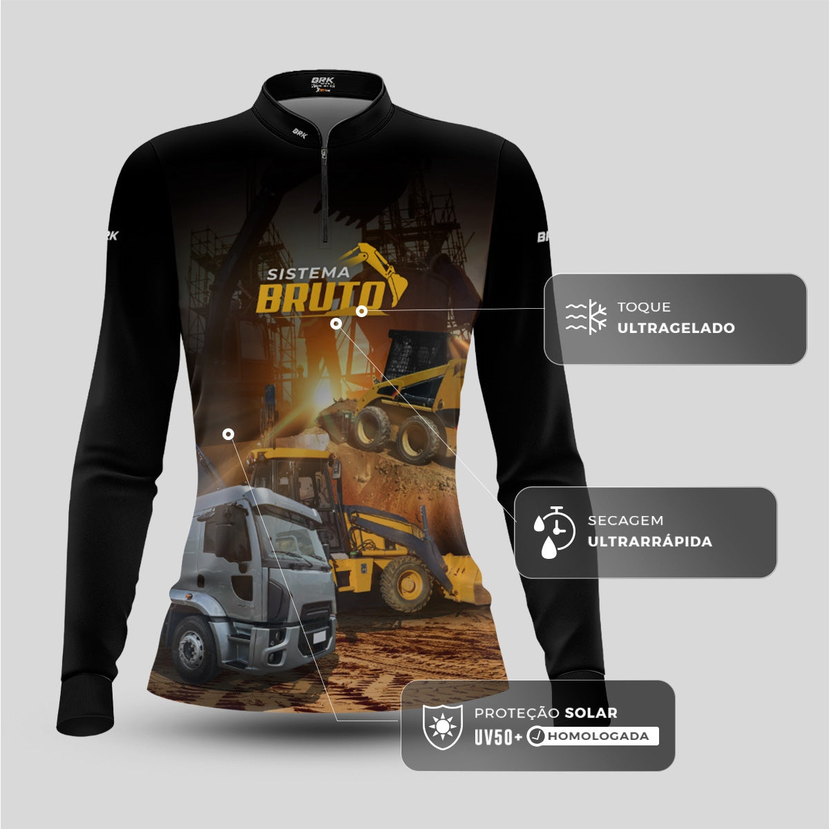 Camisa Máquina Pesada Feminina Brk Sistema Bruto Caminhão Caçamba com UV50+ - Brk Agro