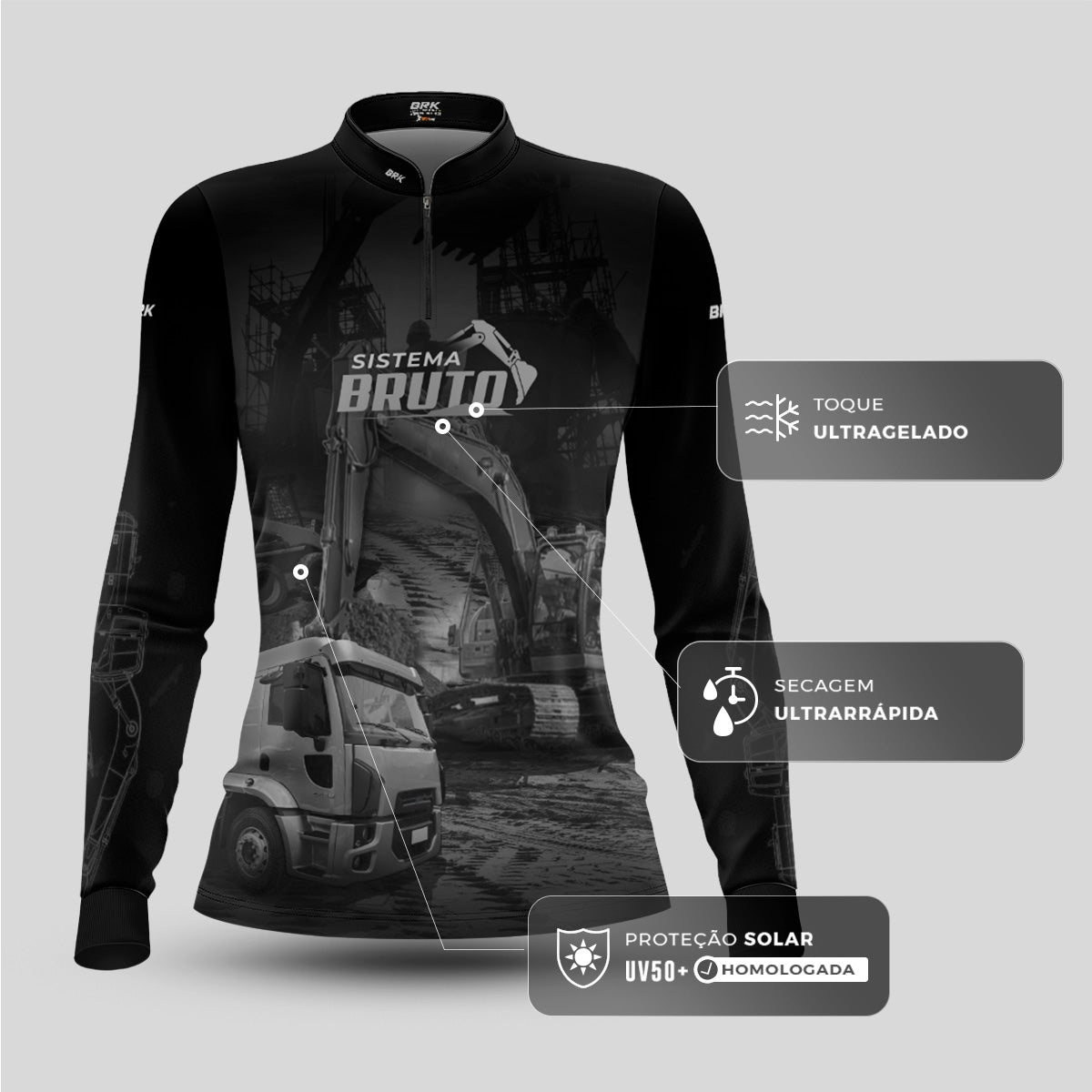 Camisa Máquina Pesada Feminina Brk Sistema Bruto Caminhão Caçamba com UV50+ - Brk Agro