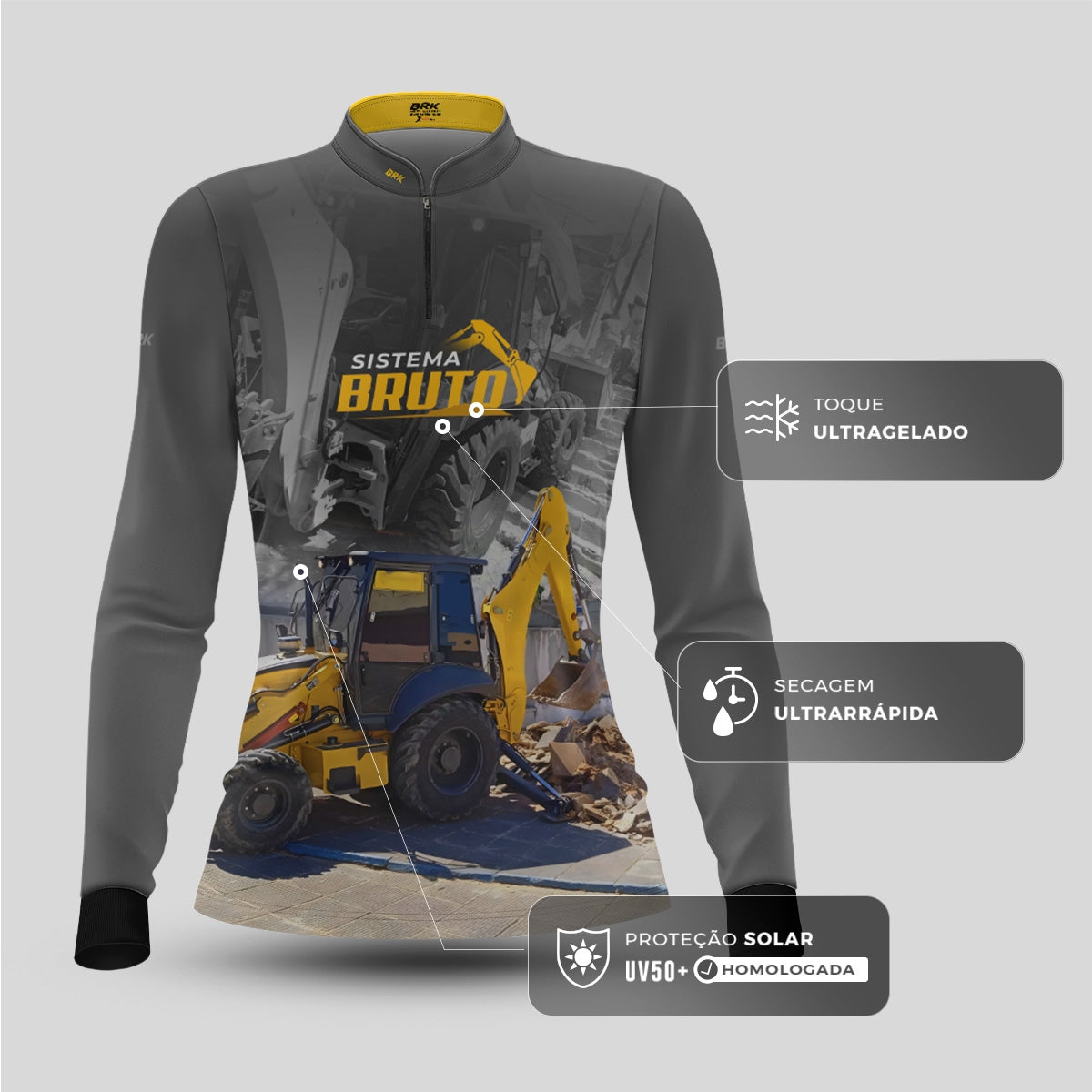 Camisa Máquina Pesada Feminina Brk Sistema Bruto Retroescavadeira com UV50+ - Brk Agro