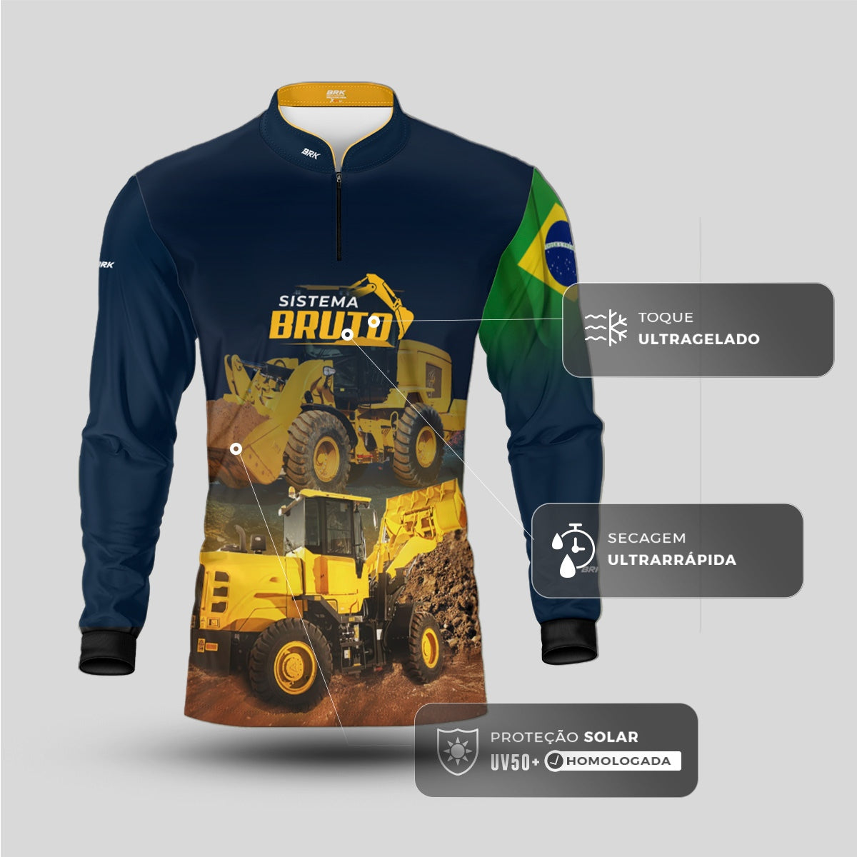 Camisa Máquina Pesada Brk Sistema Bruto Pá Carregadeira com UV50+ - Brk Agro
