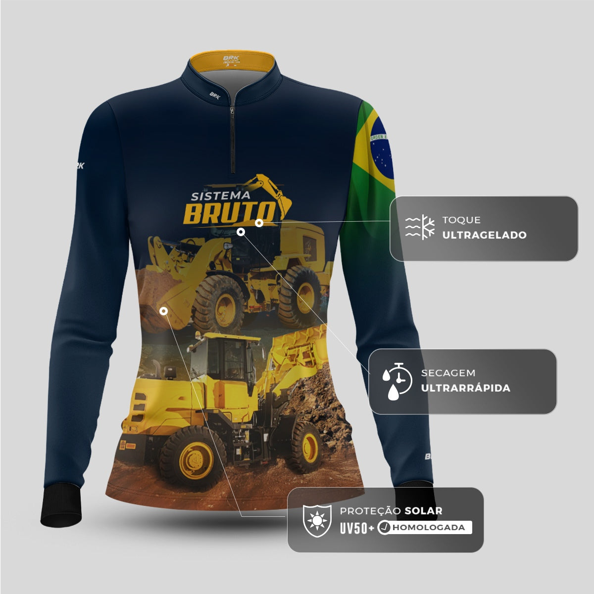 Camisa Máquina Pesada Feminina Brk Sistema Bruto Pá Carregadeira com UV50+ - Brk Agro