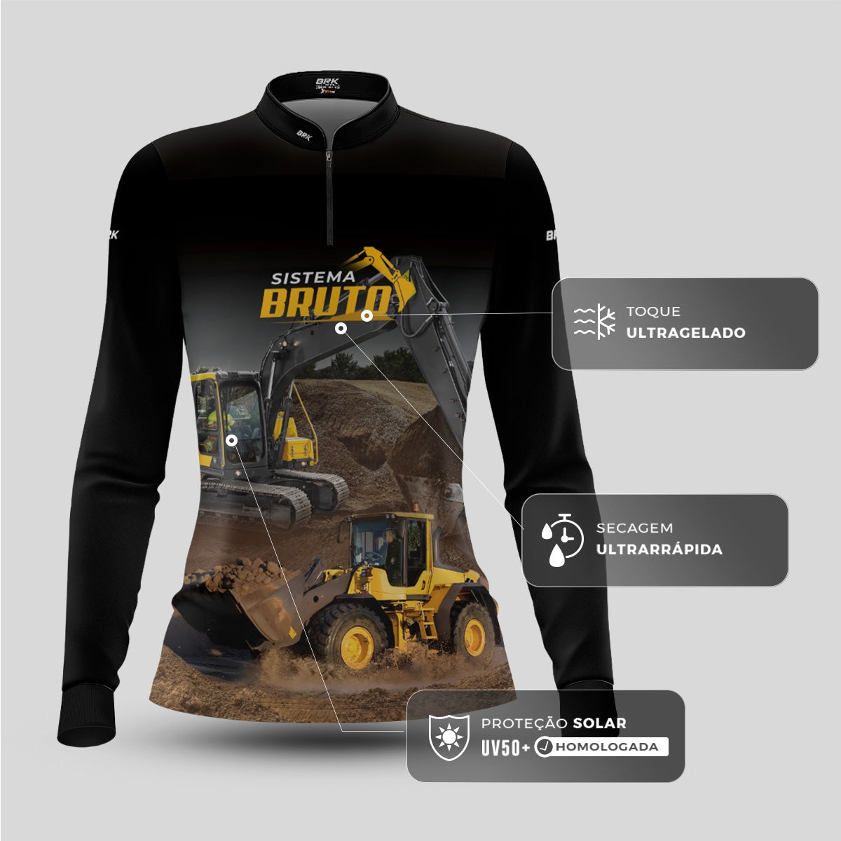 Camisa Máquina Pesada Feminina Brk Sistema Bruto Escavadeira com UV50+ - Brk Agro