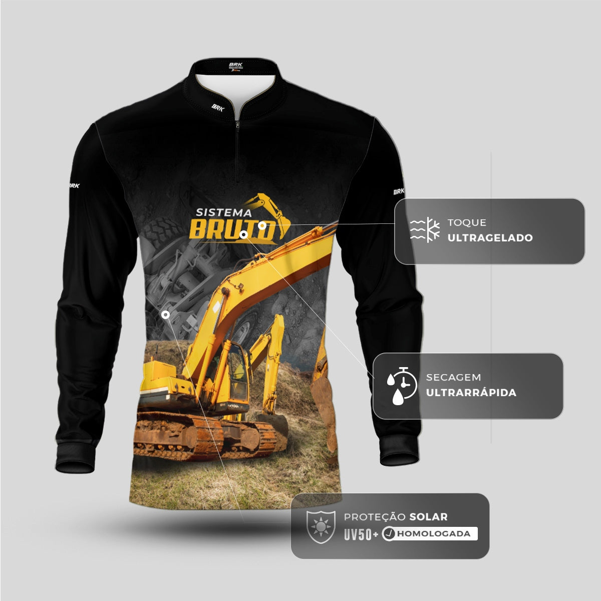 Camisa Máquina Pesada Brk Sistema Bruto Retroescavadeira com UV50+ - Brk Agro