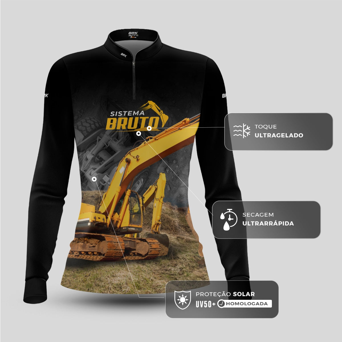 Camisa Máquina Pesada Feminina Brk Sistema Bruto Retroescavadeira com UV50+ - Brk Agro